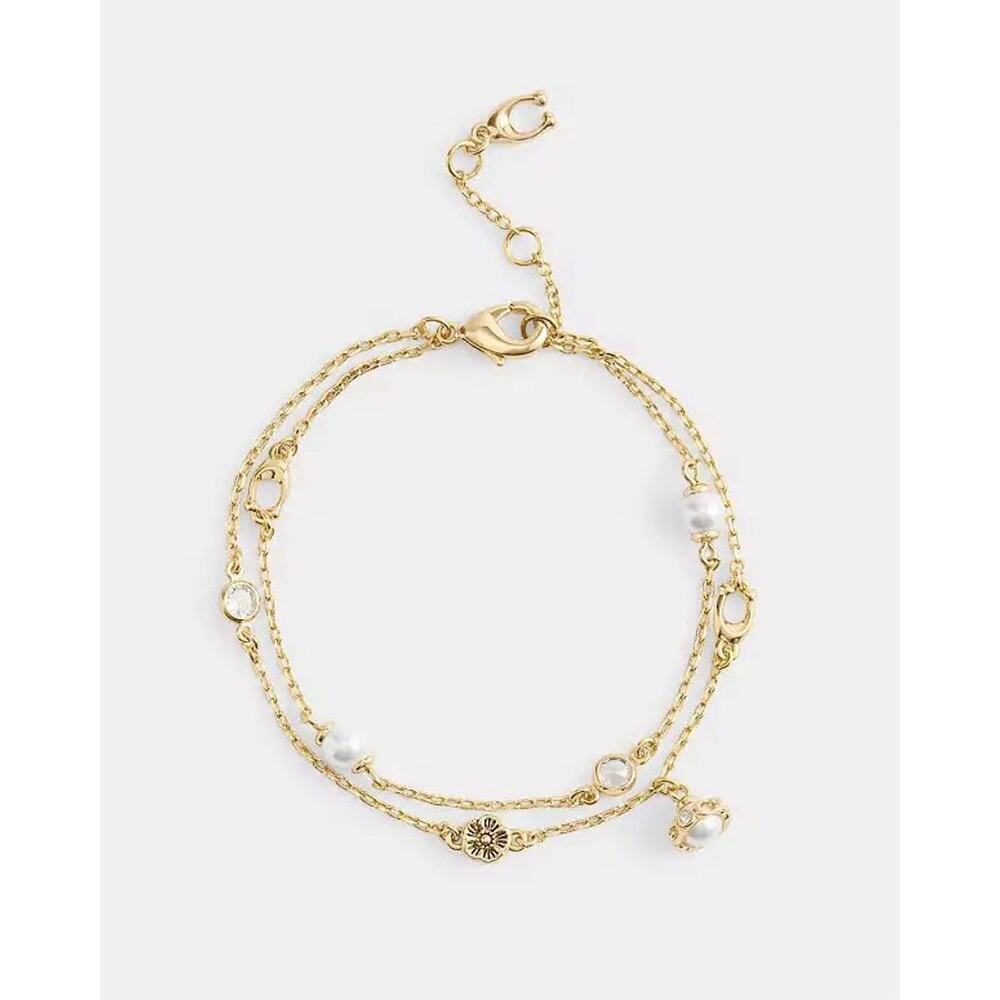 NWT Coach Pearl Charm Double Bracelet CBV92 Gold Color Gift with Dust bag - Picture 2 of 8